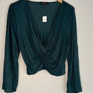 NWT Banana Republic L Silkyluxe Center Twist Top Dark Kelly Green Teal Ballerina